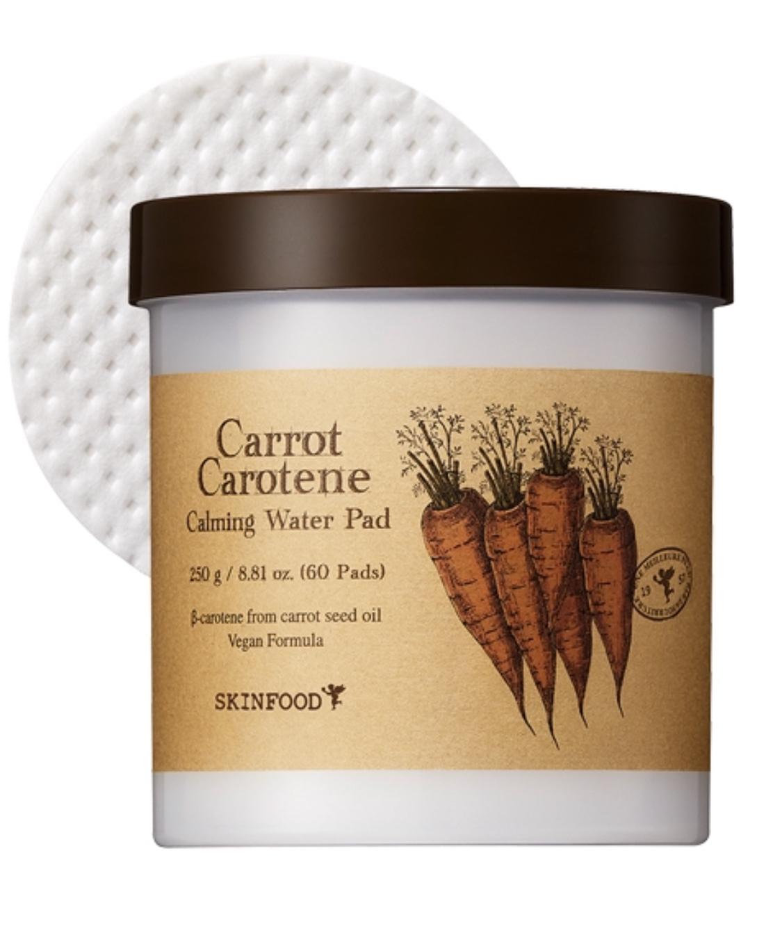 Almohadilla de agua calmante de zanahoria y caroteno Skin Food 60 unidades